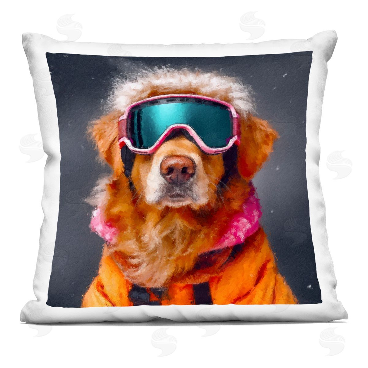 Sean Parnell Ski Dog with Goggles Square Printed Throw Pillow