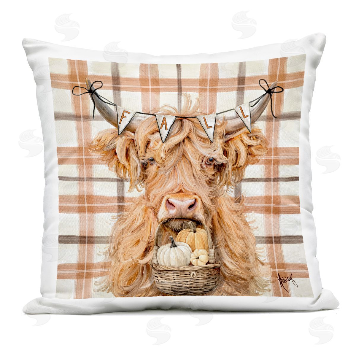 Ashley Bradley Fall Cattle with Pumpkin Basket Outdoor Printed Throw Pillow