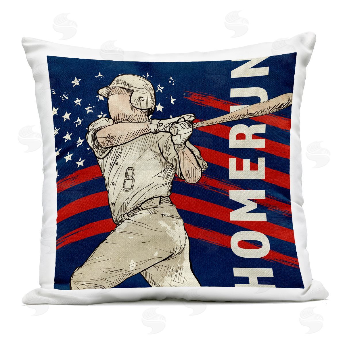 LightBoxJournal Patriotic Home Run Baseballer Outdoor Square Printed Throw Pillow