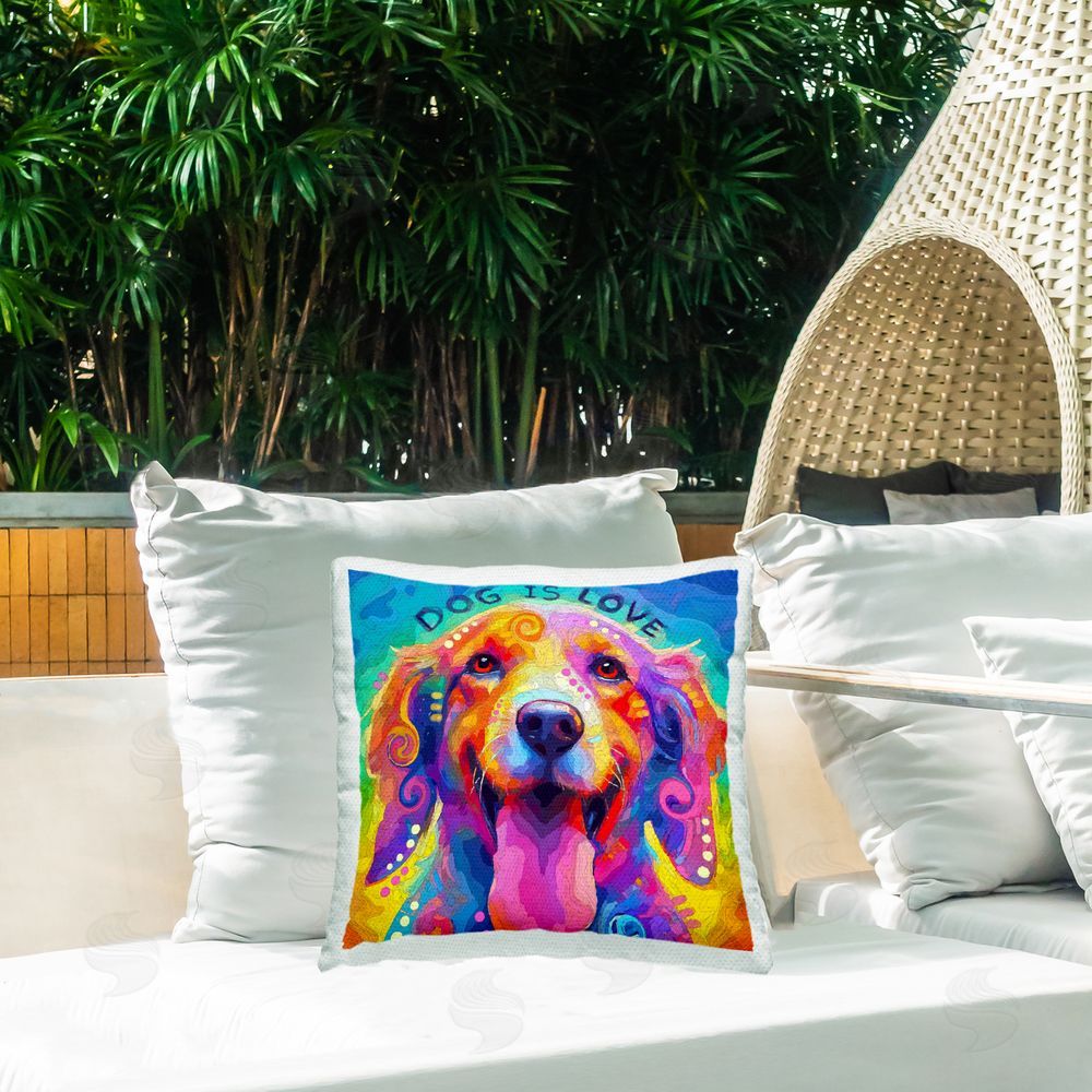 Dean Russo- Evolution Collection Dog Is Love Swirled Pattern Square Printed Throw Pillow on Patio