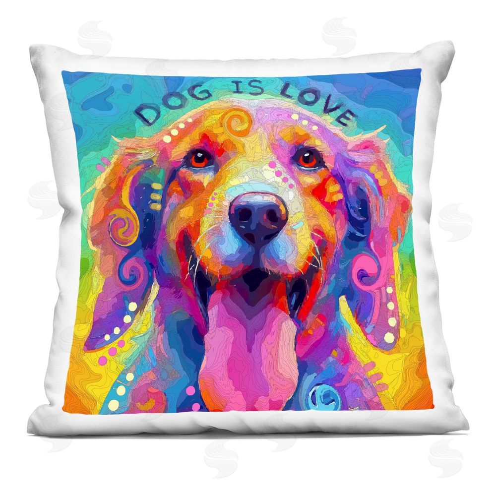Dean Russo- Evolution Collection Dog Is Love Swirled Pattern Square Printed Throw Pillow