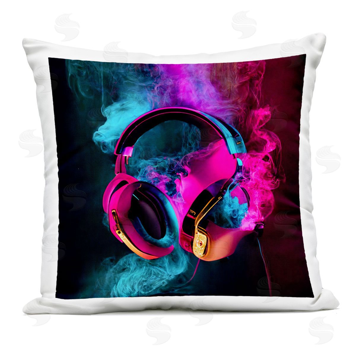 Sasha Power Play Pink & Blue Headphones Outdoor Square Printed Throw Pillow