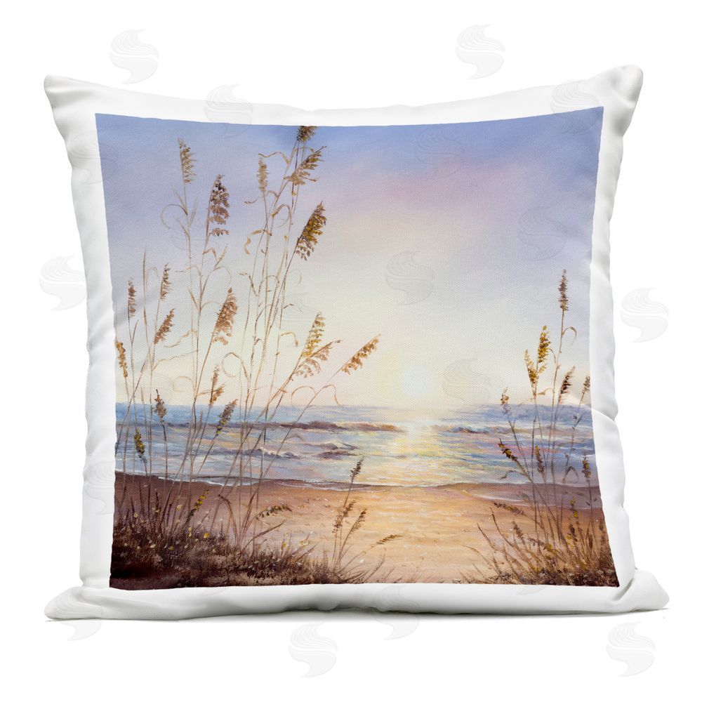 Michelle Faber Seascape with Sunlit Grasses Outdoor Square Printed Throw Pillow