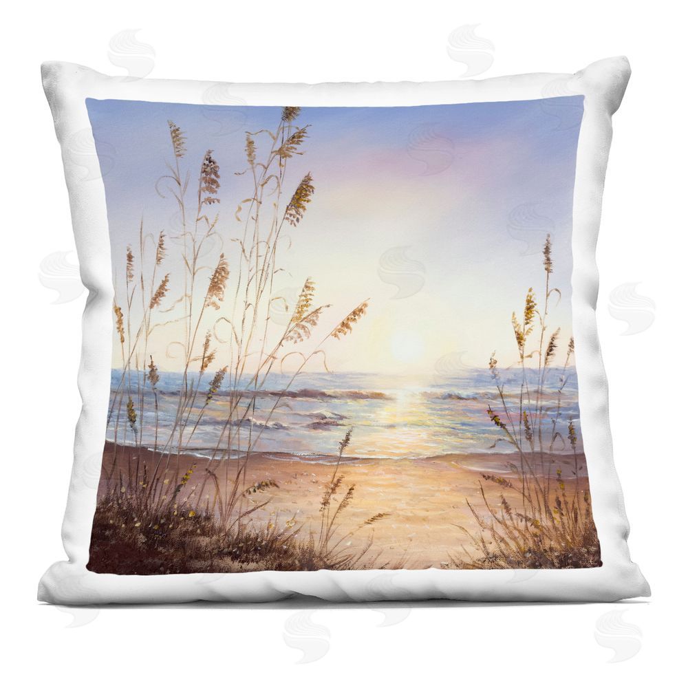 Michelle Faber Seascape with Sunlit Grasses Square Printed Throw Pillow