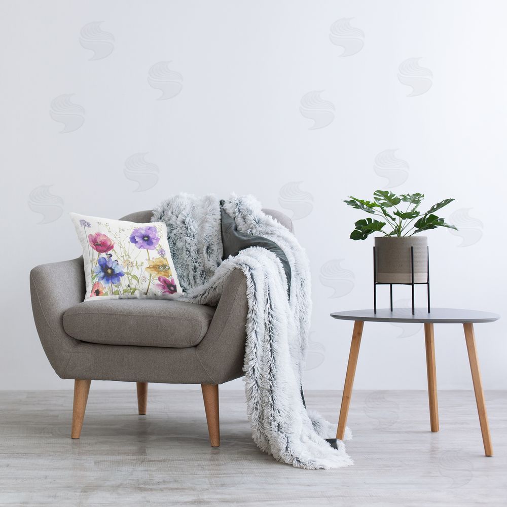 Sasha Modern Spring Garden Flowers Square Printed Throw Pillow on Chair