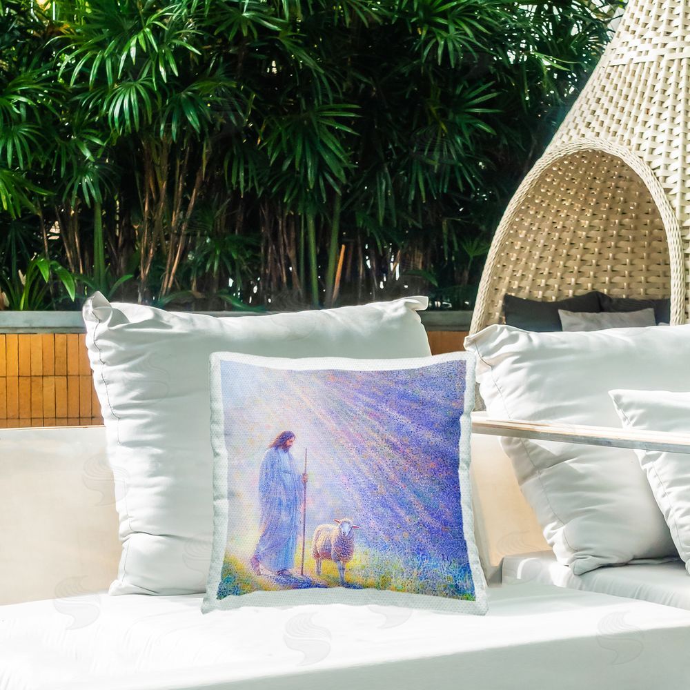 Ivan Guaderrama Guiding Light Shepherd Square Printed Throw Pillow on Patio