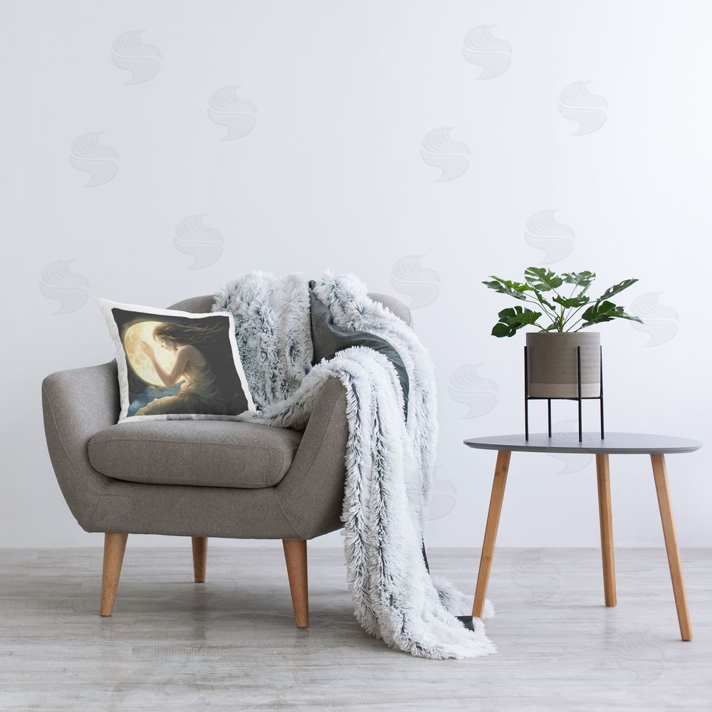 Sasha Ethereal Moon Love Square Printed Throw Pillow on Chair