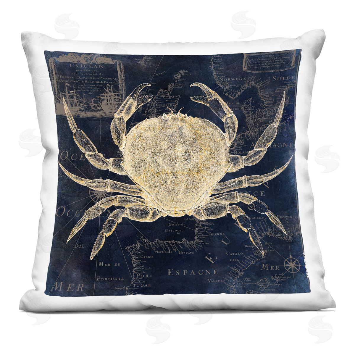 Sasha Crab Contour over Map Square Printed Throw Pillow