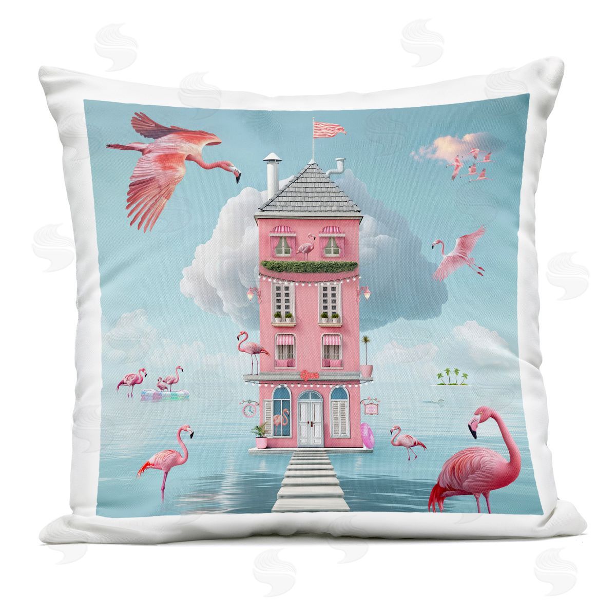Lori Lea Studios Flamingo Hotel on Water Outdoor Square Printed Throw Pillow