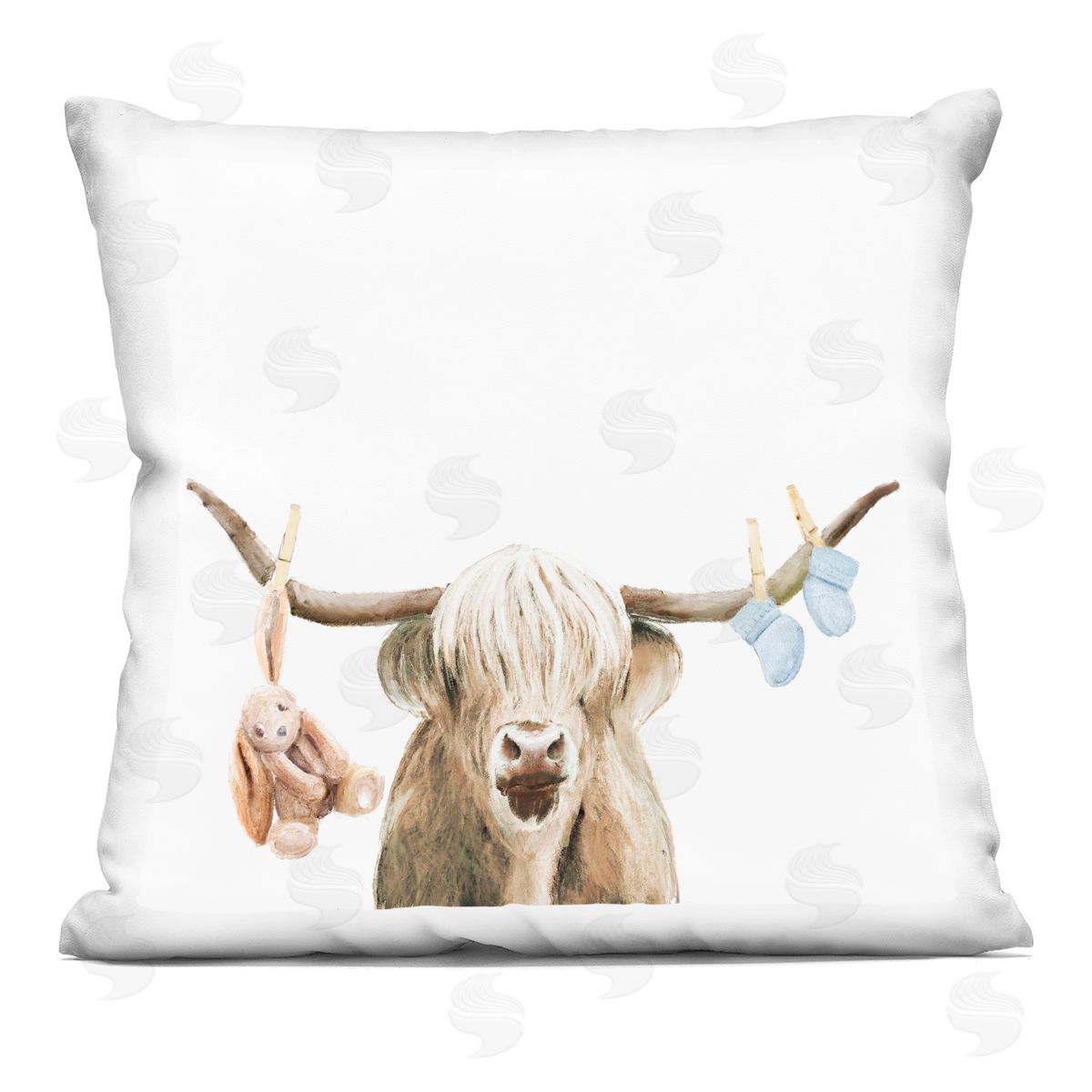 Ali Lynne Highland Cow Baby Boy Square Printed Throw Pillow