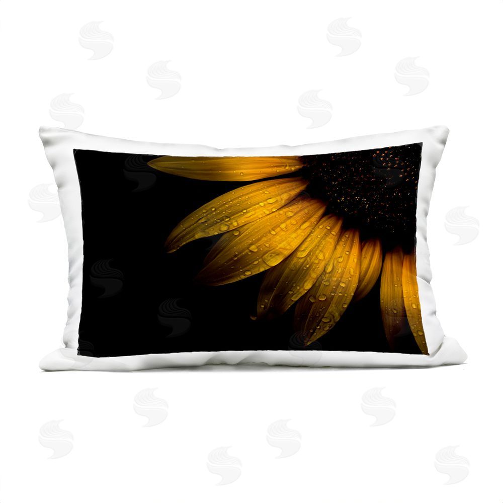 Brian Carson Photography Water Droplets on Sunflower Outdoor Rectugular Printed Throw Pillow