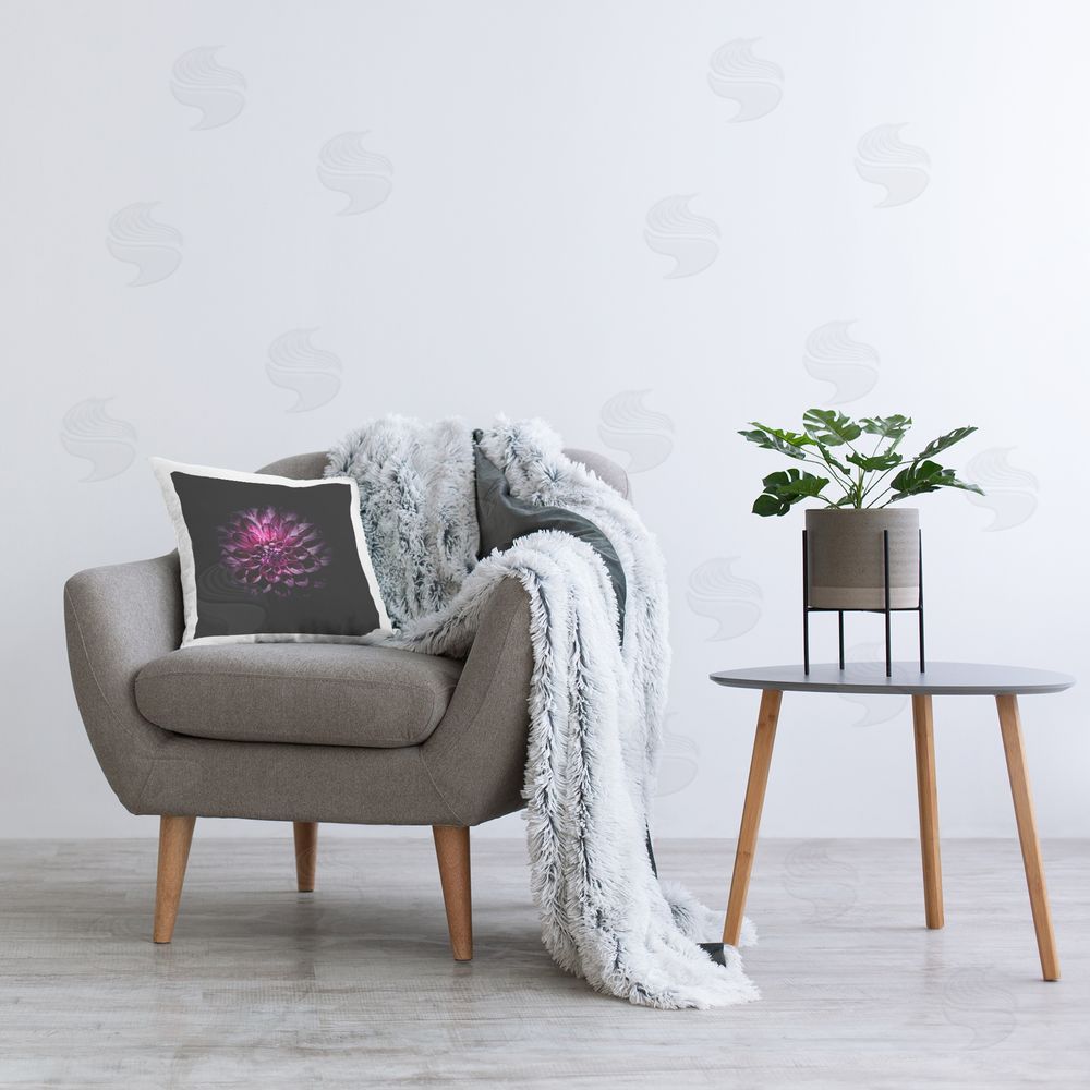 Brian Carson Photography Purple Dahlia Dark Contemporary Square Printed Throw Pillow on Chair