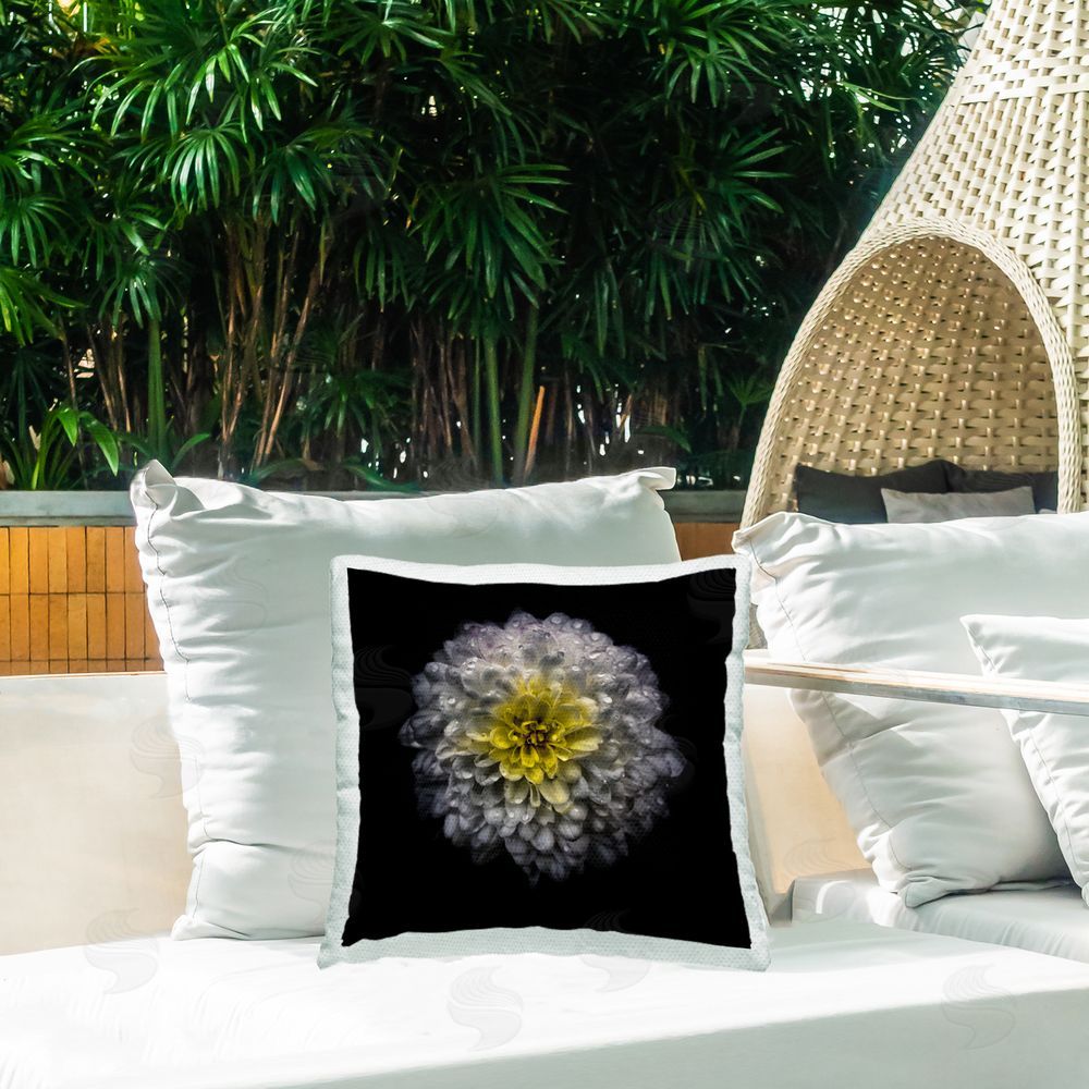 Brian Carson Photography White And Yellow Mum Square Printed Throw Pillow on Patio