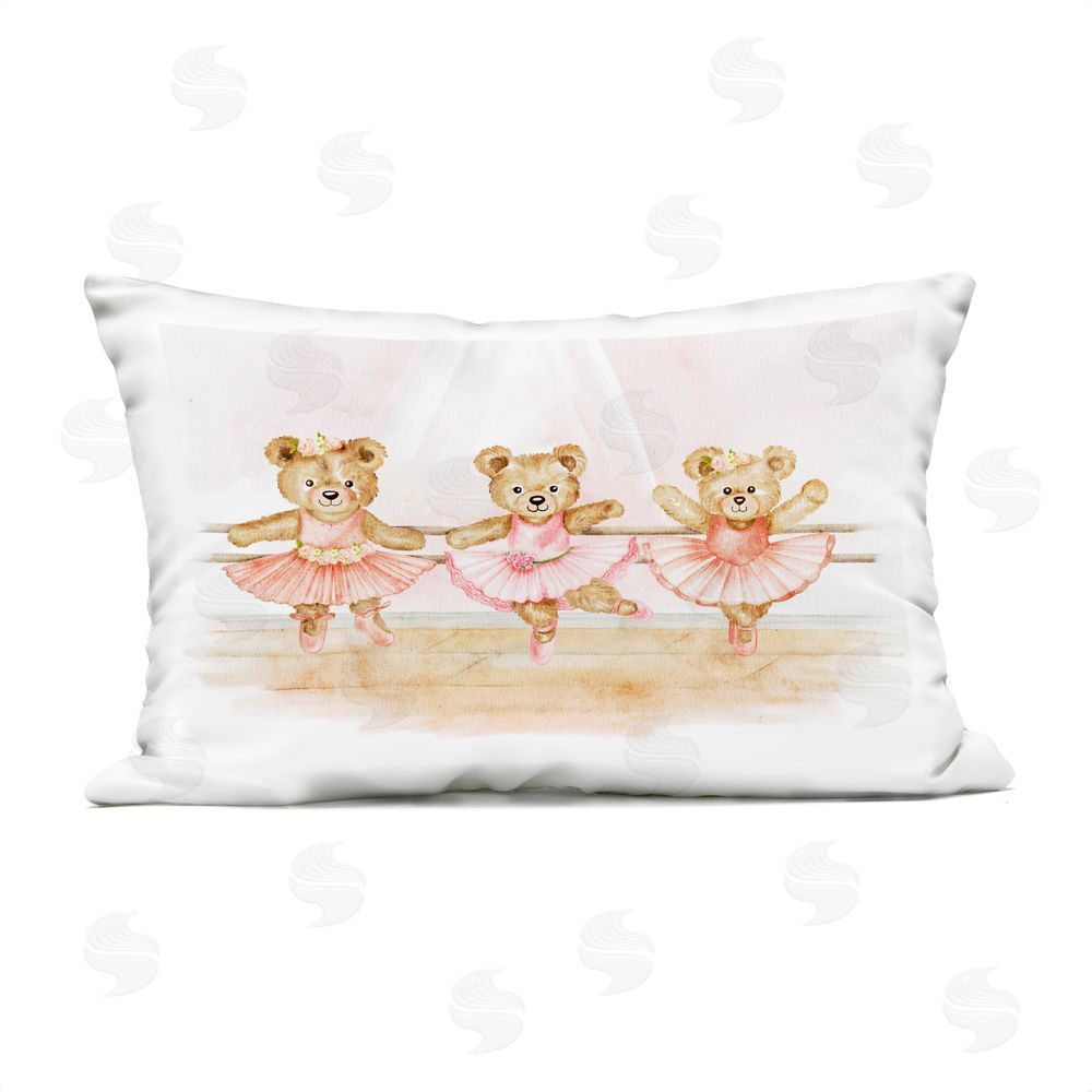 Amy Hall Ballet Teddy Bears Trio Outdoor Rectugular Printed Throw Pillow