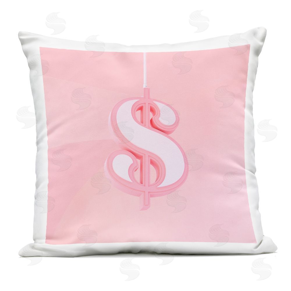 LISH Creative Pink Pastel Dollar Sign Outdoor Square Printed Throw Pillow