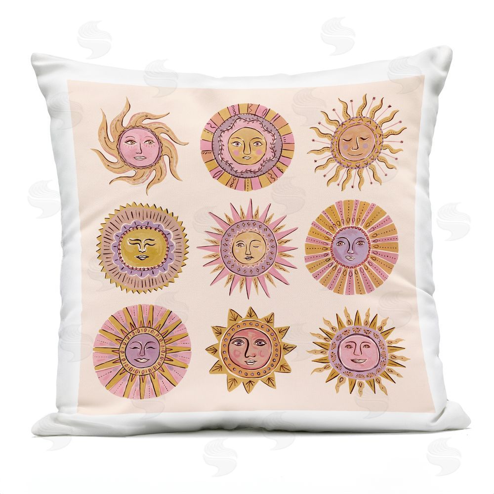 Two If By Sea Studios Boho Solar Faces Square Outdoor Quick-Dry Polyester Throw Pillow