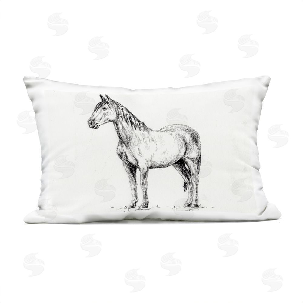 Leah Noel Art Horse In Charcoal Lumbar Outdoor Quick-Dry Polyester Throw Pillow
