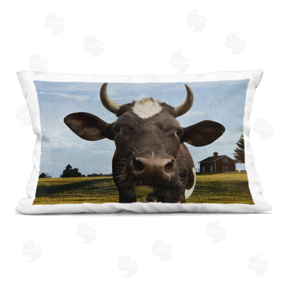 Marcus Prime Farm Cow with Curved Horns Square Outdoor Quick-Dry Polyester Throw Pillow