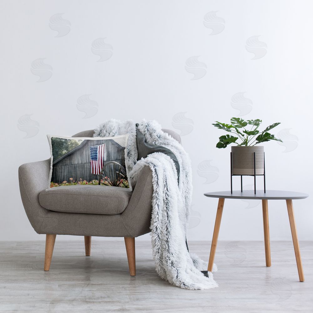Kim Allen USA Wagon Wheel Barn Printed Throw Pillow in Room