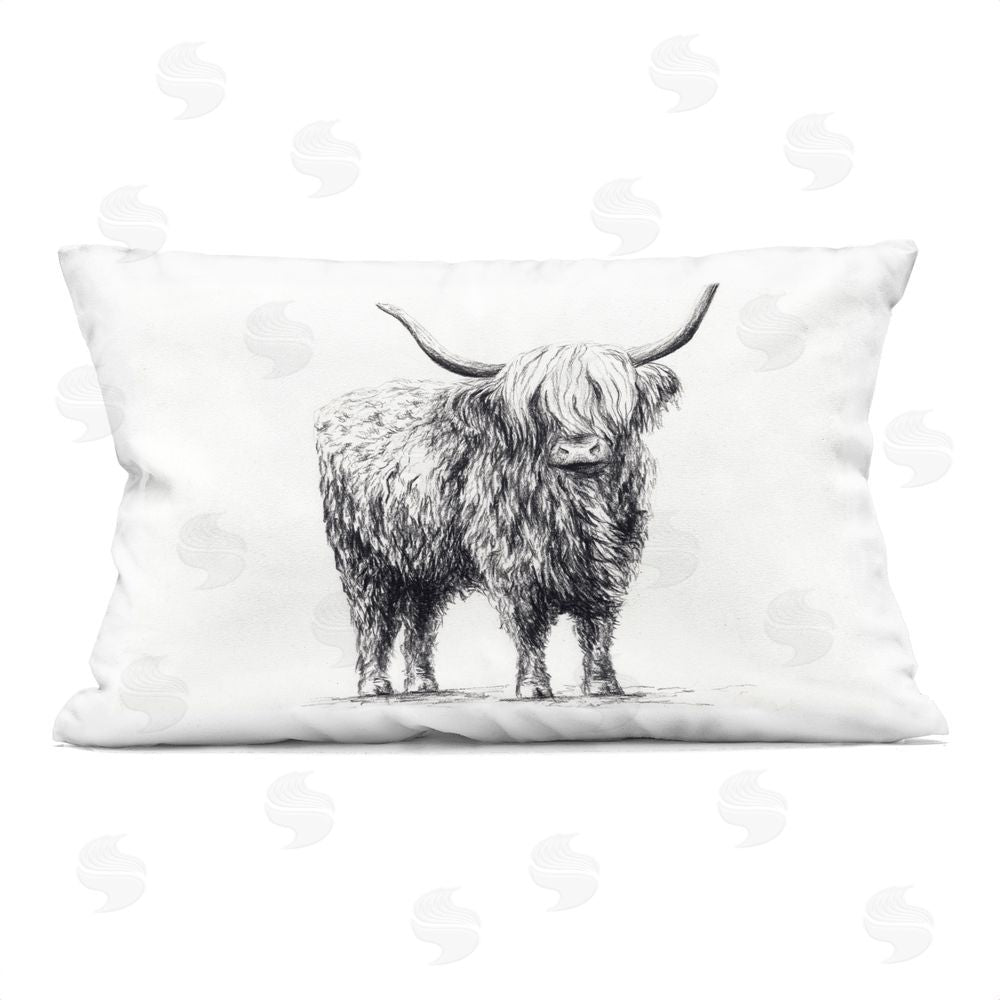 Leah Noel Art Highland Cow in Charcoal Printed Throw Pillow