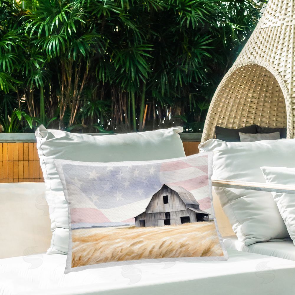 Kim Allen Amber Waves of Farmland Printed Throw Pillow on Patio