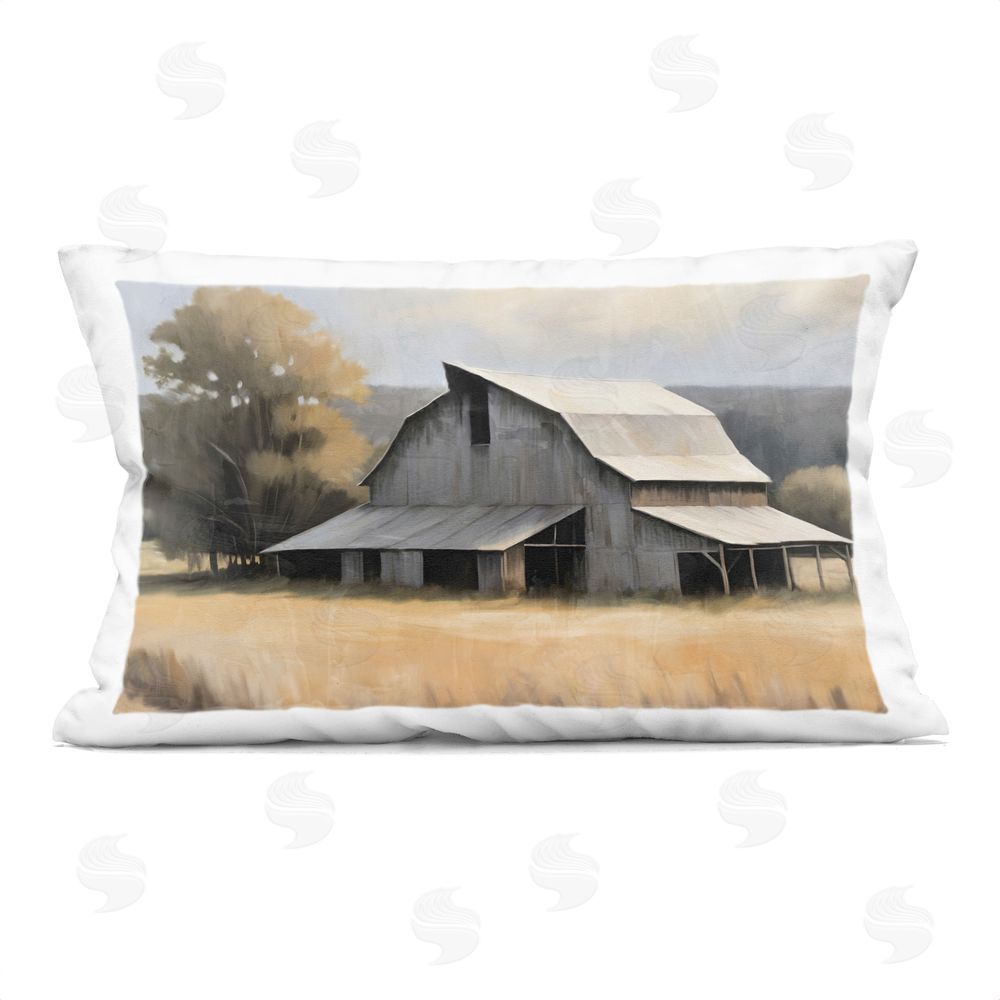 Kim Allen In The Field Farm Structure Printed Throw Pillow