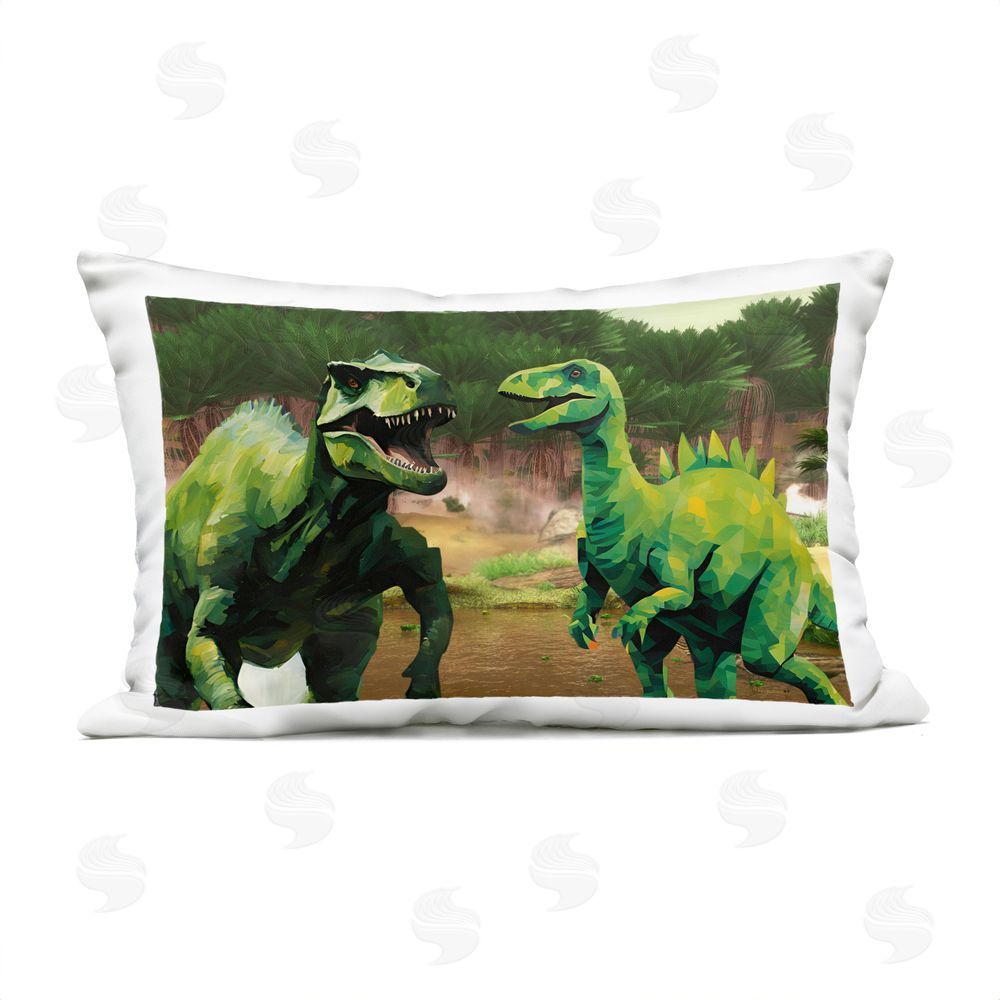 Jesse Keith Green Jungle Dinosaurs Outdoor Printed Throw Pillow