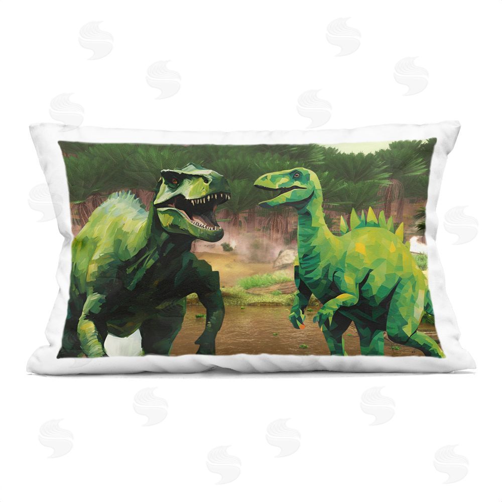 Jesse Keith Green Jungle Dinosaurs Printed Throw Pillow