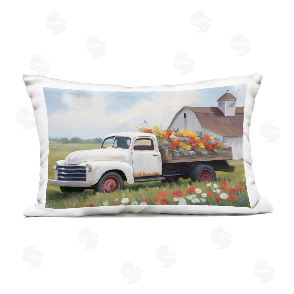 Kim Allen White Delivery Floral Truck Outdoor Printed Throw Pillow