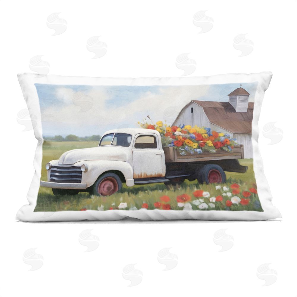 Kim Allen White Delivery Floral Truck Printed Throw Pillow