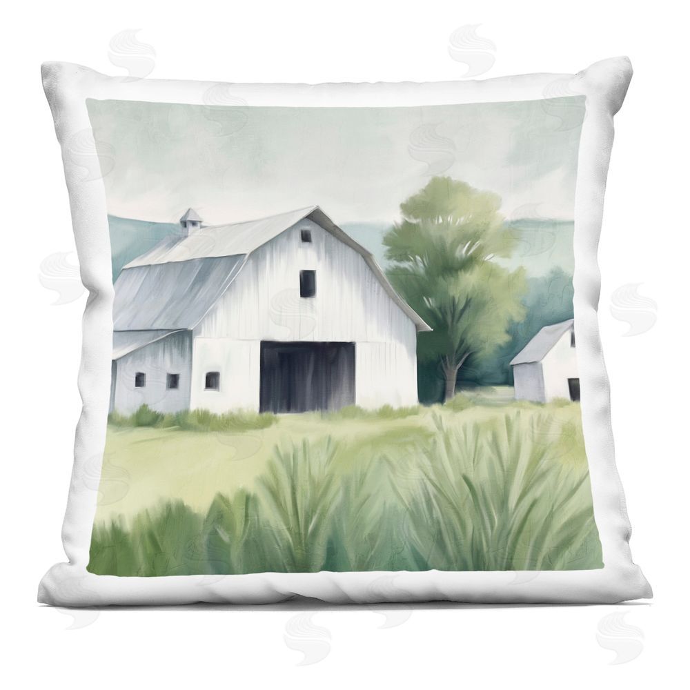 Kim Allen Farm Home White Barn Printed Throw Pillow