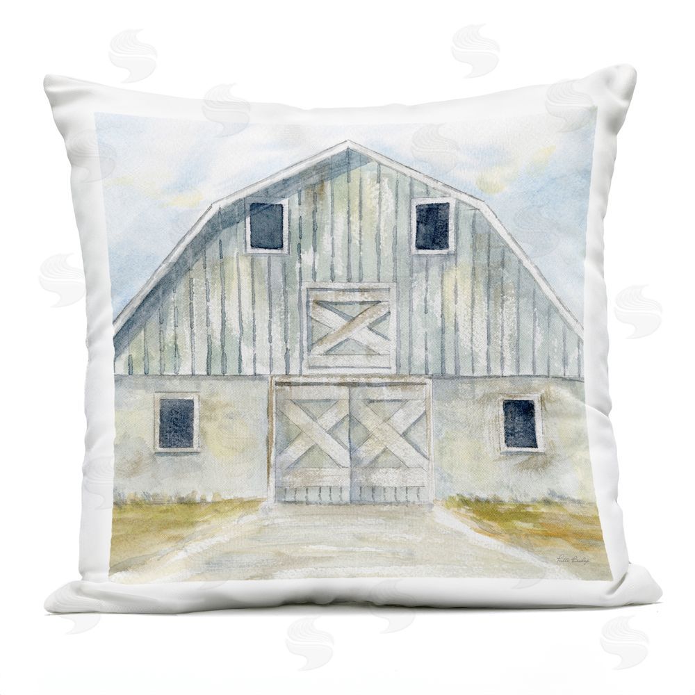 Patti Bishop Blue Gray Barn Outdoor Printed Throw Pillow