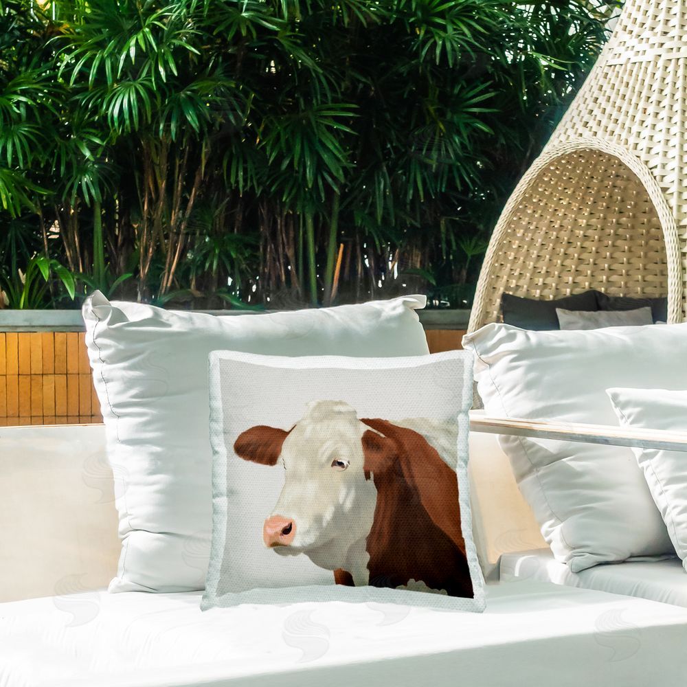 Marcus Prime Farm Friend Cow Portrait Outdoor Printed Throw Pillow on Patio