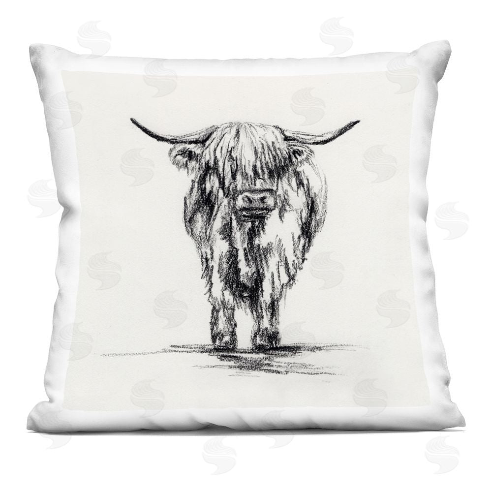 Leah Noel Art Highland Cow in Charcoal Printed Throw Pillow