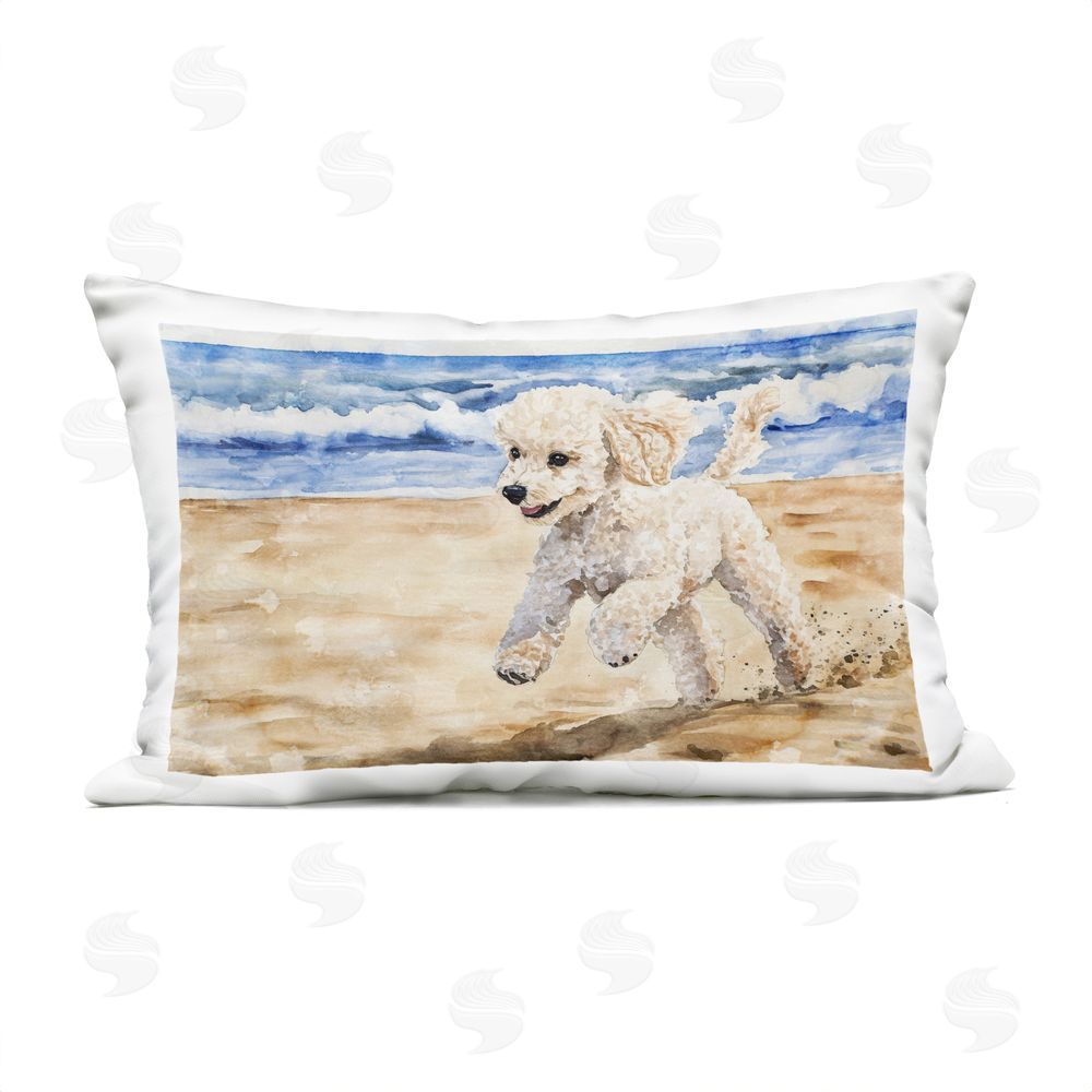 Svetlana Aleynikova Poodle's Journey on Beach Outdoor Printed Throw Pillow
