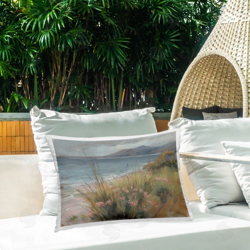 Svetlana Aleynikova The Green Valley Beach Printed Throw Pillow on Patio