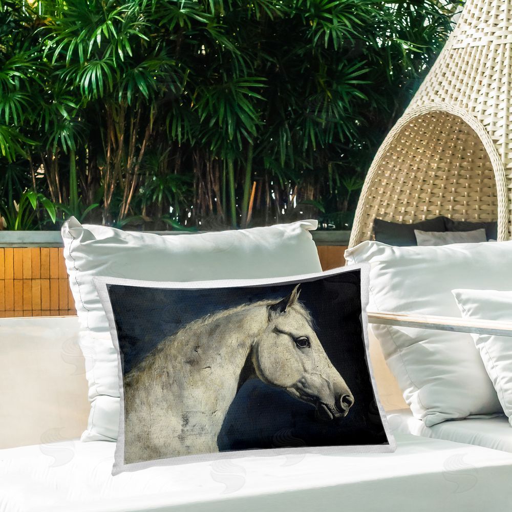 Svetlana Aleynikova Equine On The Blue Night Printed Throw Pillow on Patio
