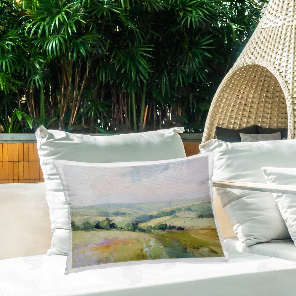 Svetlana Aleynikova Endless Green Hills Printed Throw Pillow on Patio