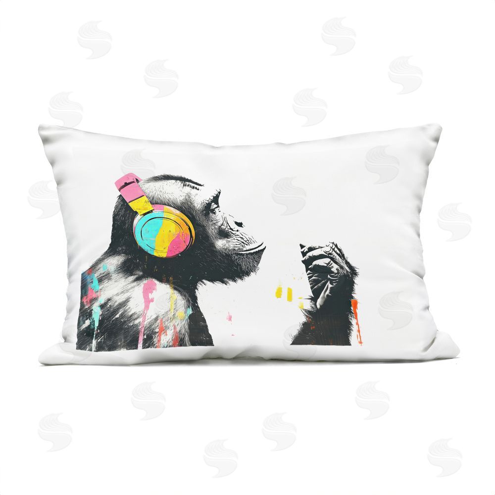 Svetlana Aleynikova Ape On Air Headphones Outdoor Printed Throw Pillow