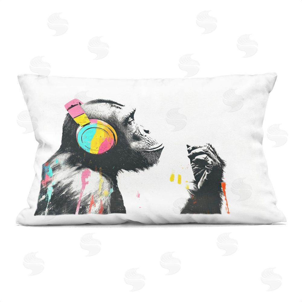 Svetlana Aleynikova Ape On Air Headphones Printed Throw Pillow