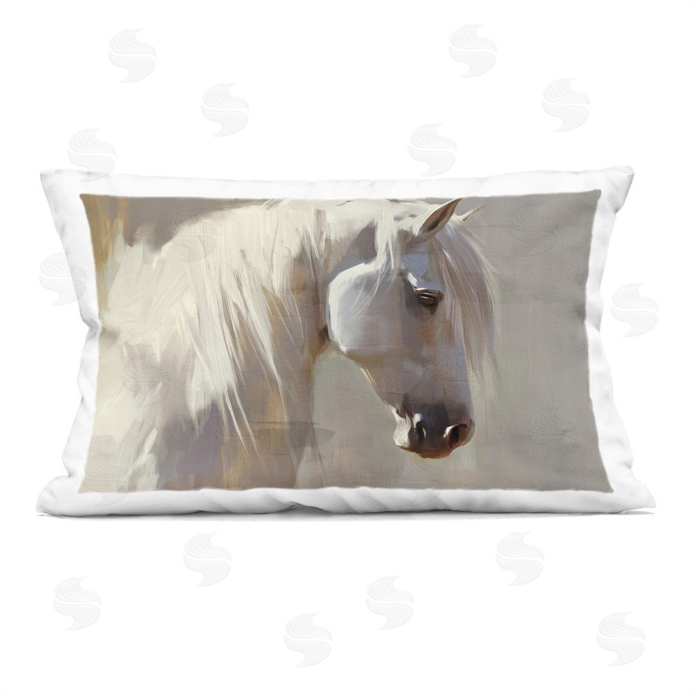 Svetlana Aleynikova White Moon Horse Printed Throw Pillow