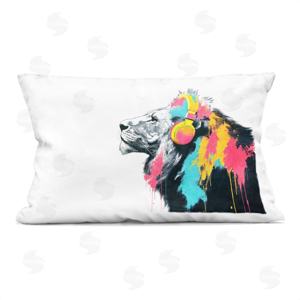Svetlana Aleynikova Lion On Air Headphones Printed Throw Pillow