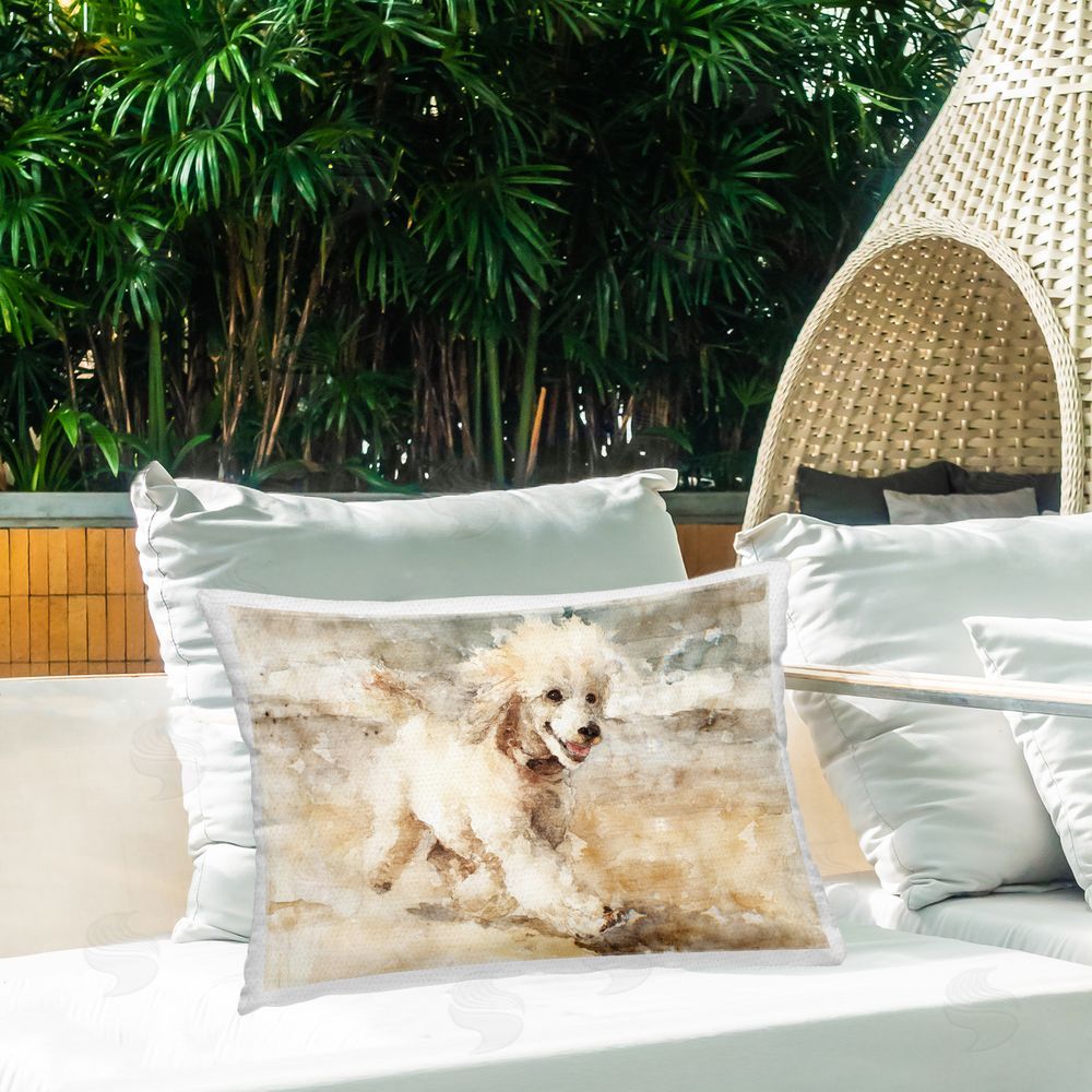 Svetlana Aleynikova Coastal Breeze & Poodle Printed Throw Pillow on Patio