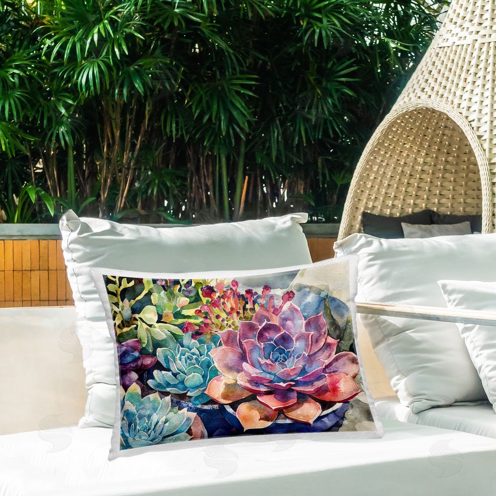Svetlana Aleynikova Sun Kissed Succulents Printed Throw Pillow on Patio
