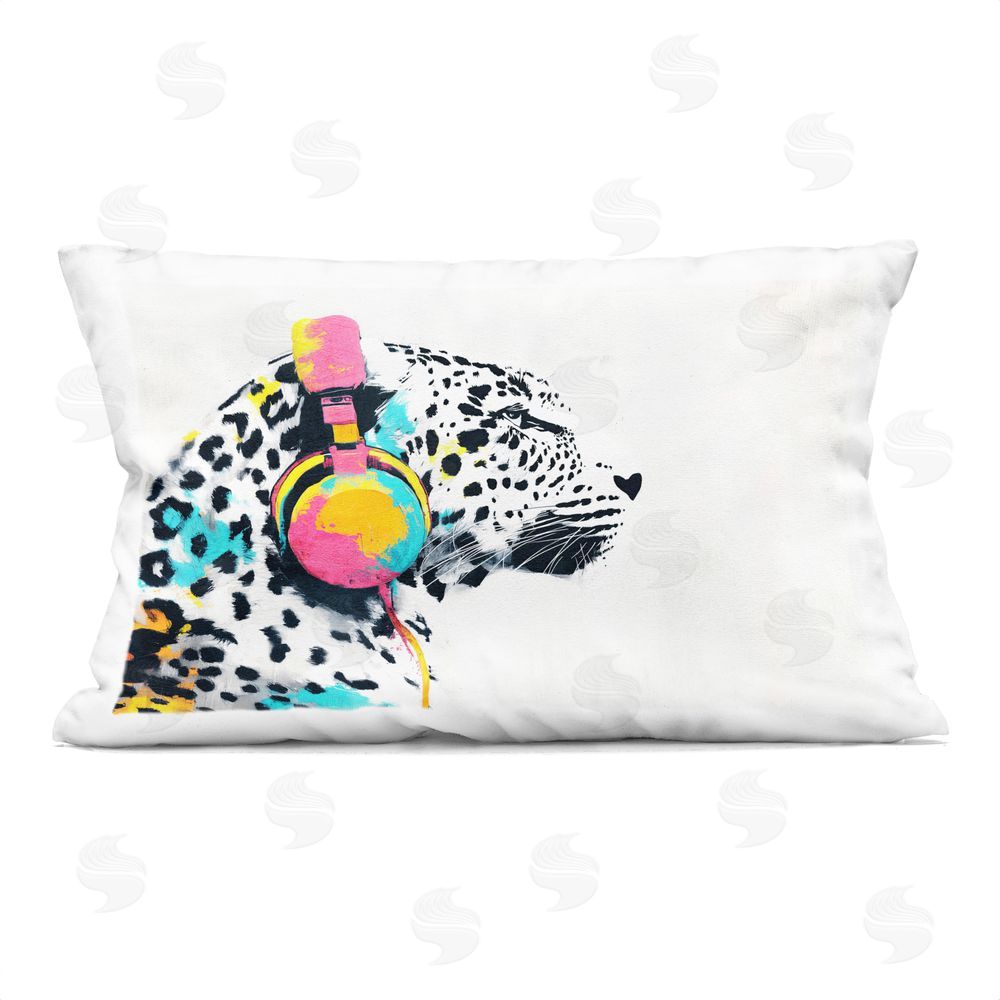 Svetlana Aleynikova Leopard On Air Headphones Printed Throw Pillow