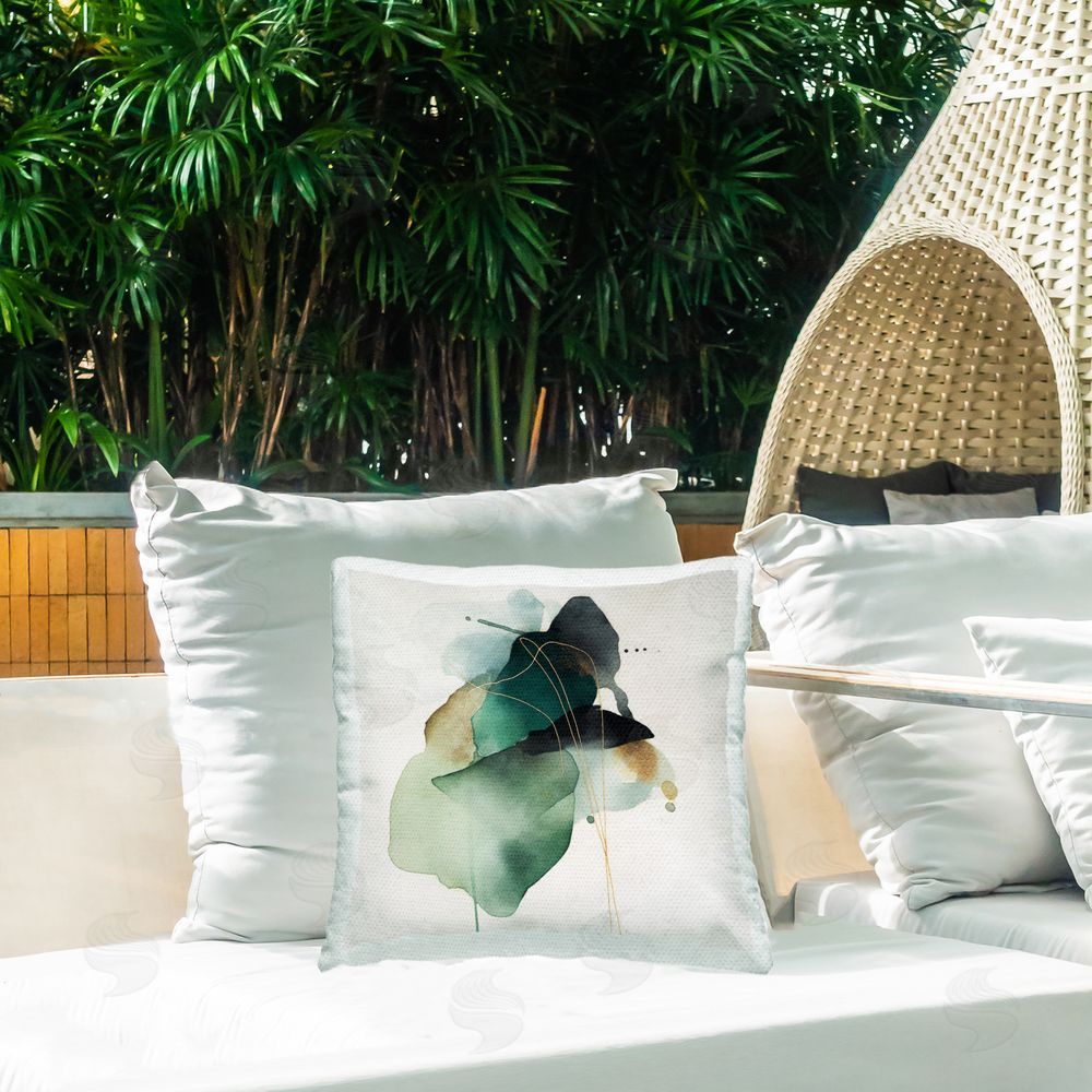 Svetlana Aleynikova Fluid Emerald Cascade Outdoor Printed Throw Pillow on Patio