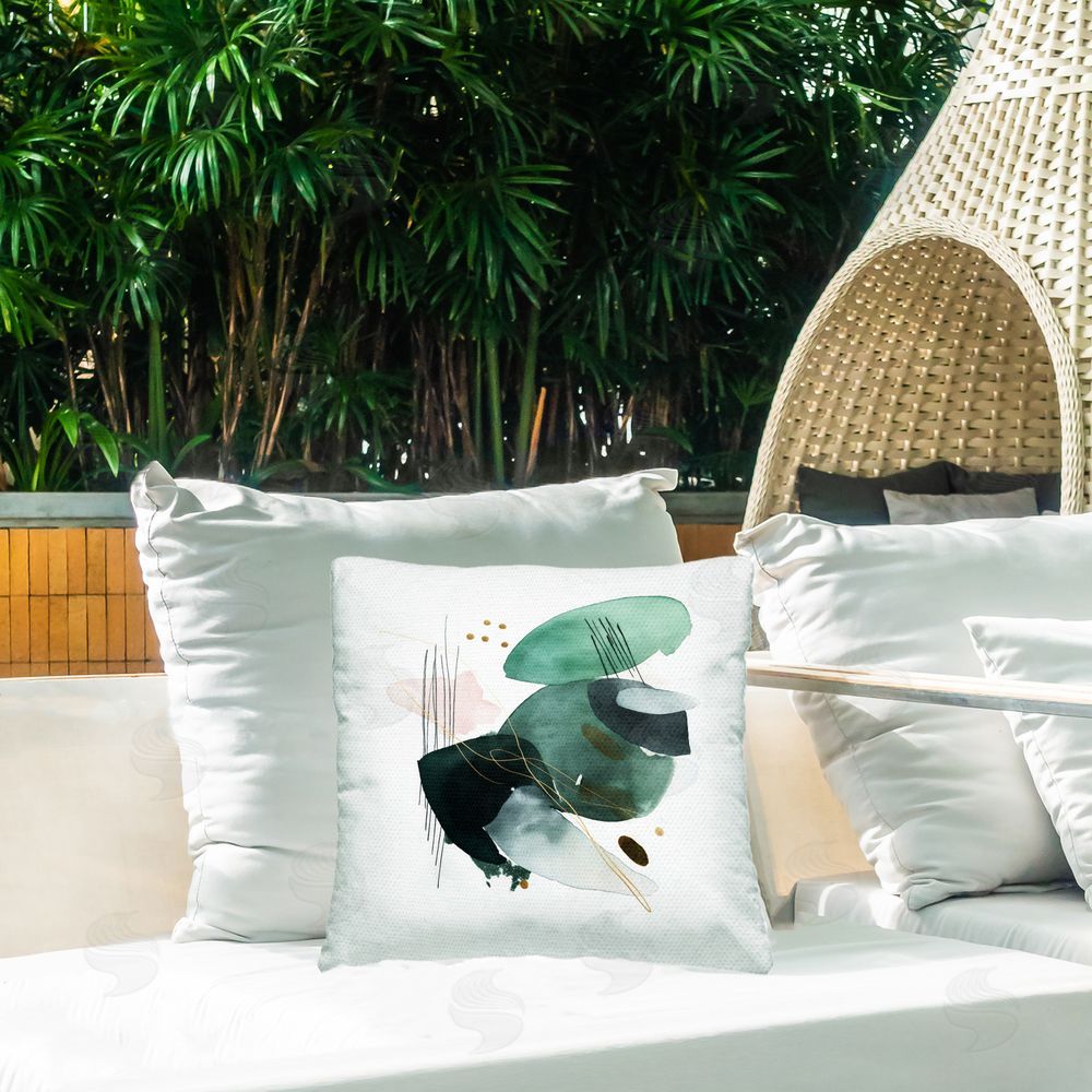 Svetlana Aleynikova Verdant Horizon Shapes Outdoor Printed Throw Pillow on Patio
