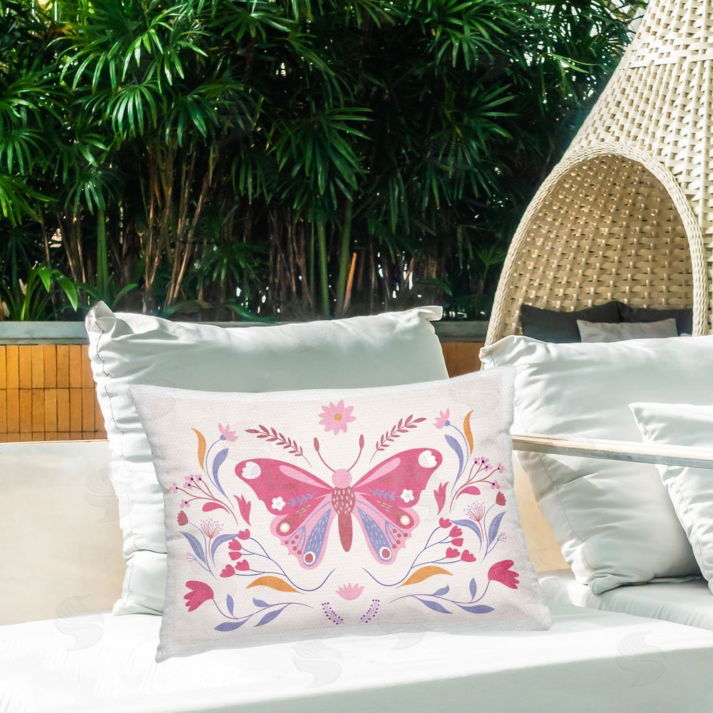 Kim Allen Whimsical Folk Butterfly Printed Throw Pillow on Patio