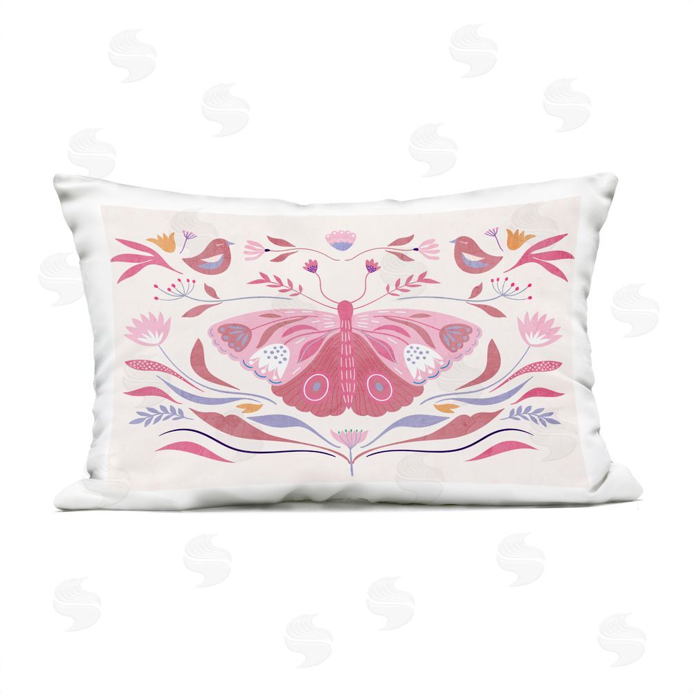 Kim Allen Pink Boho Butterfly Outdoor Printed Throw Pillow