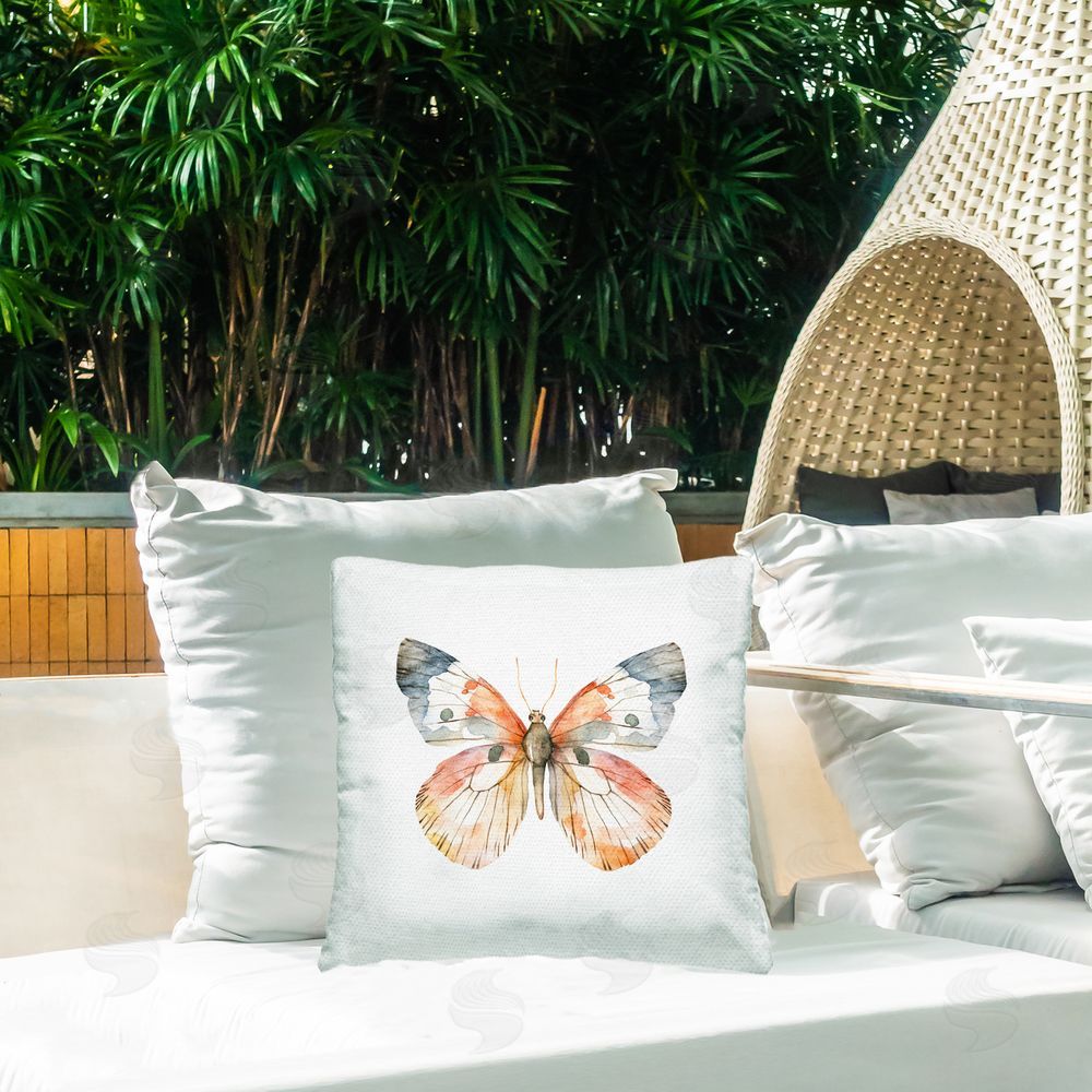 Kim Allen Warm Watercolor Butterfly Outdoor Printed Throw Pillow on Patio